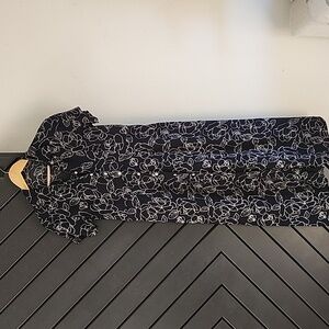 Vintage Eddie Bauer Navy Floral Midi Shirt Dress